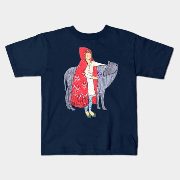 Little Red Riding Hood Alternate Ending Kids T-Shirt by DoodlesAndStuff